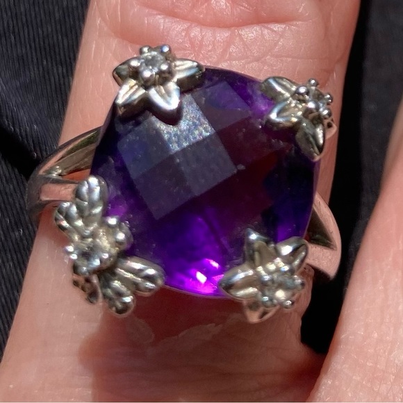 Sterling amethyst, flower ring 6 1/ stunning cocktail ring ! Eye catching - Picture 3 of 7
